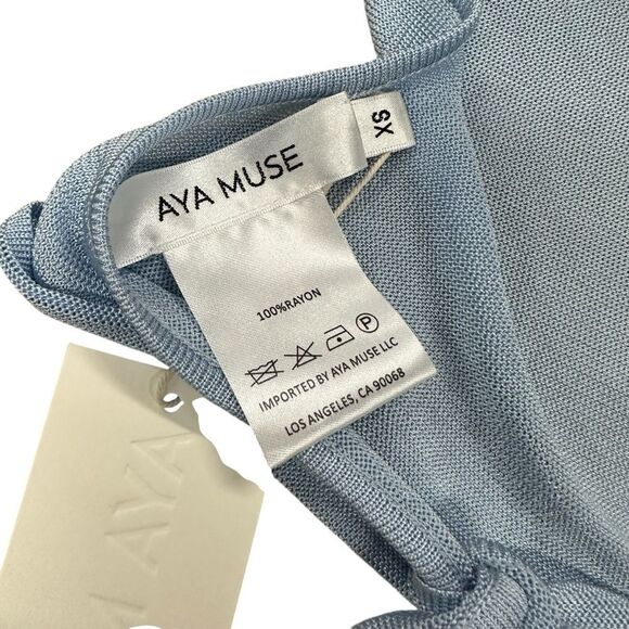 New Aya Muse Cinnabar Knit Tied Draped Halter Crop Top XS Light Sky Blue - Picture 6 of 6